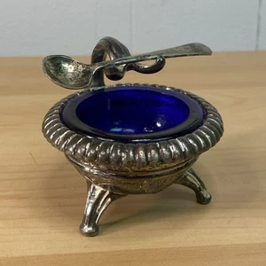 1939 New York World's Fair Vintage Salt Cellar Glass Cobalt Insert Antique - Picture 1 of 14