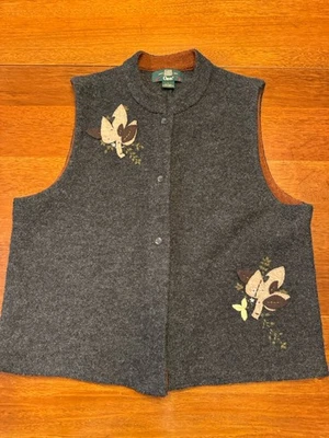 Colete grande de lã cinza escuro Orvis inverno com folhas botão para cima - Imagem 1 de 4