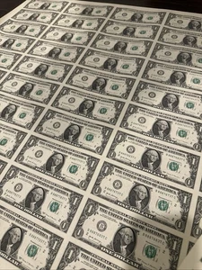 $1 One Dollar Bills Uncut Currency Sheet of 50 Notes 2017 Washington DC - $50 - Picture 1 of 8