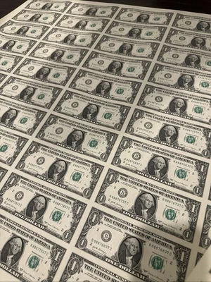 $1 One Dollar Bills Uncut Currency Sheet of 50 Notes 2017 Washington DC - $50 - Image 1 of 4