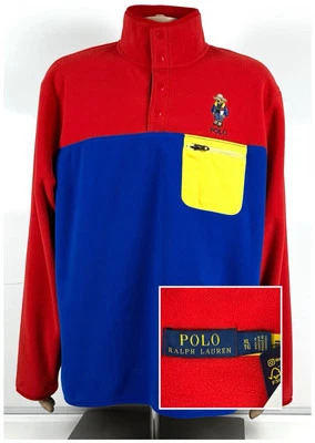NWT Polo Ralph Lauren Red Colorblock BEAR Fleece Snap Pullover Jacket Size XL - Image 1 of 4