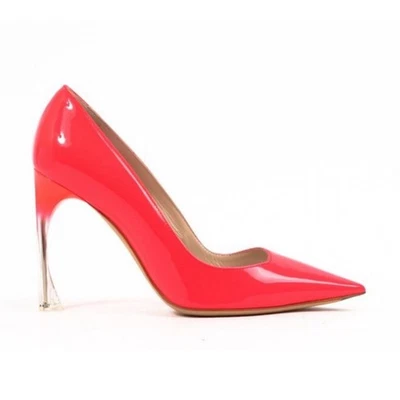 Christian Dior Songe Pointed Toe Flared Stiletto Heel Patent Leather Neon Pumps - Image 1 of 4