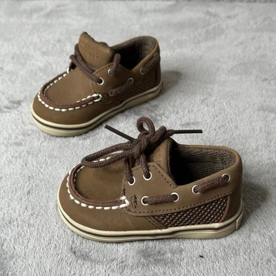Sperry Top-Sider Intrepid Toddler 2M Brown Leather Boat Shoes Preppy Classic - Image 1 of 4