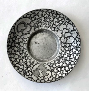 Vintage Japanese Chataku Pewter Tin Tea Saucer Tray Hatching Crane Signed - Bild 1 von 10