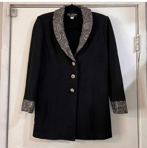 Chaqueta de Noche St. John Blazer Larga Línea Bling Estrás Dorado Negro Plata 6 - Imagen 1 de 14