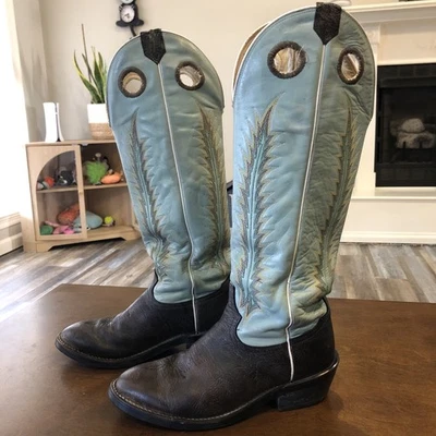 Tony Lama круглый носок бирюзовый дизайнер родео ковбой высокие ботинки женщин 8,5 D P21 - Изображение 1 из 4
