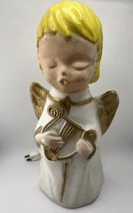 Vintage Poloron Singing Angel Blow Mold Gold Harp 14" Tabletop Light 1960s USA - Picture 1 of 5