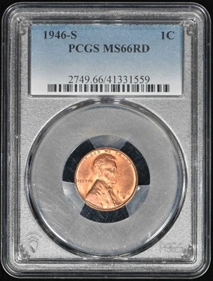 1946-S Lincoln Cent 1c Penny PCGS MS66RD - No RESERVE Auction! - Image 1 of 2