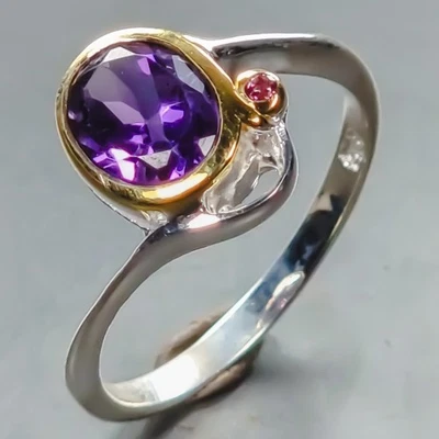 Anillo Amatista Natural Hecho a Mano Plata de Ley 925 Talla 6.75/R441753 Foto 1 de 4