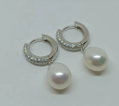 ORECCHINI IN ARGENTO 925 CERCHIO 13MM PAVE E PERLA GOCCIA VERA (AMFO0458) - Immagine 1 di 3