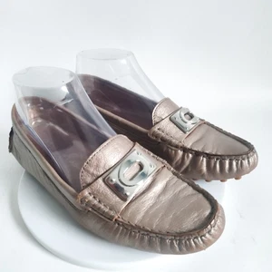 Coach Halbschuhe Größe 7 Silber Logo Leder Slipper Flach Napoleon Metallic Bronze  - Bild 1 von 11