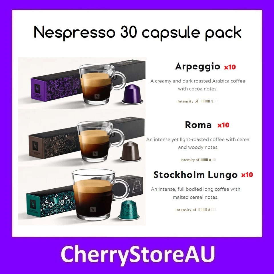 Nespresso 30 Coffee Capsule Pods 10x Roma, 10x Arpeggio, 10x Stockholm Lungo - image 1 of 1