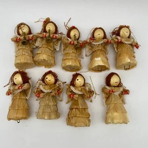 9 Corn Husk Angels 5” Christmas Ornaments Angel Choir Band Vintage TLC READ - Picture 1 of 9