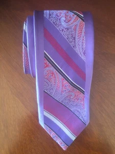 Steven Land Herrenkrawatte geometrisch lila gestreift Paisley mehrfarbig Muster. - Bild 1 von 3