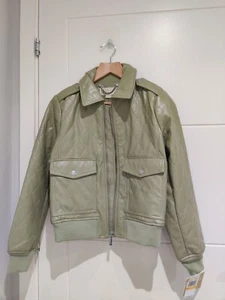 New Michael Kors Light Sage Vegan Leather Quilted Bomber Jacket, Size S rrp $319 - Picture 1 of 11