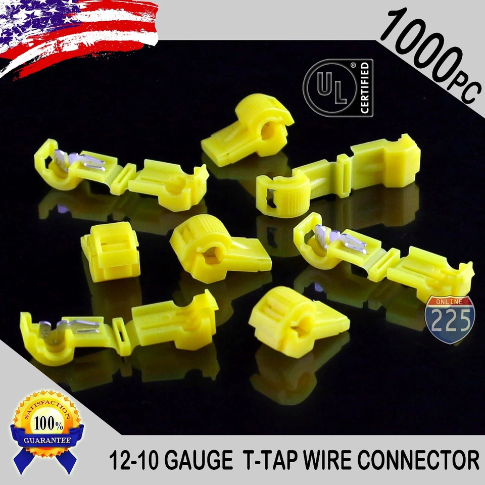1000 Pack T-Taps Yellow 12-10 AWG Gauge Quick Slide Connectors Car Audio Alarm - Image 1 of 1