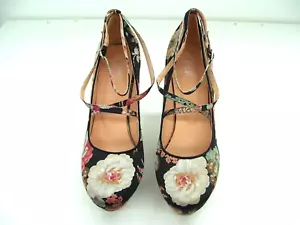 UNIQUE LADIES SHOES HEELS FLORAL DESIGN ANKLE STRAP DRESS CLOSED TOE AU 8 EU41 - Picture 1 of 18