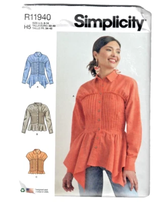 Simplicity Sewing Pattern S9821 Misses Women Top Blouse 6-14 R11940 Three Styles - Image 1 of 4