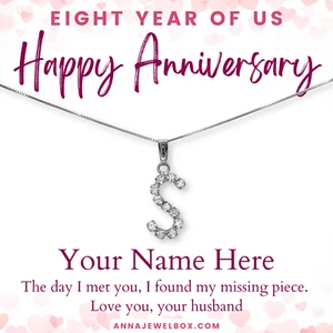 Silver Letter Name Necklace Wedding Personalised 8th Anniversary Gift for Wife - Picture 1 of 38