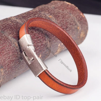 COOL MEN'S SINGLE BAND WRAP SURFER GENUINE LEATHER BRACELET WRISTBAND BROWN - Image 1 of 4