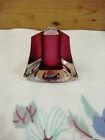 SIGNED BOYD CALDWELL BLOWN GLASS Paperweight  Holder Clear cranberry White 1985 