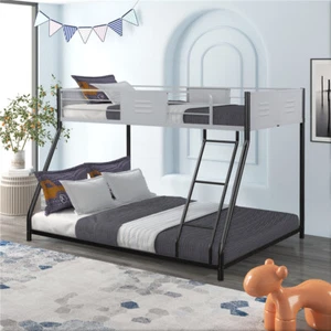 Metal Twin over Full Bunk Bed Heavy-duty Sturdy Guardrail No Box Spring Needed - Picture 1 of 13