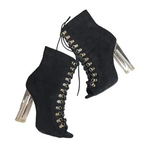 Wild Diva Open Toe Clear Block Heel Bootie size 6 - Picture 1 of 7