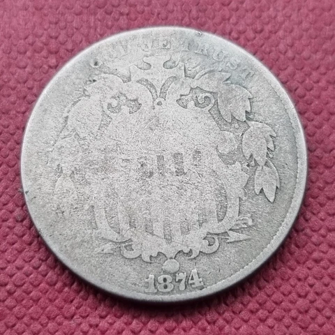 1874 Shield Nickel 5c Circulated #49836 Cover