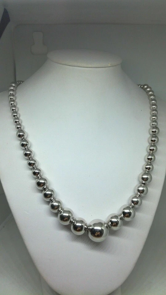 COLLANA ARGENTO DONNA  SFERE LISCE SCALARE MM 12 10 8 6 CM 40-45 RODIO EXPLOIT - Immagine 1 di 3