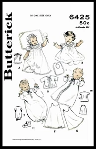 BUTTERICK 6425 Layette Christening Pattern Infant Baby Dress Cap Bonnet DOLL - Picture 1 of 6
