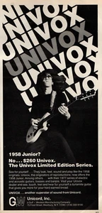 Chitarra vintage anni 70 UNIVOX DOUBLE CUTAWAY MAGAZINE PRINT AD 58 Junior Pinup Clipping - Foto 1 di 1