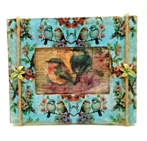 Decoupaged Love Birds & Floral Deko Bilderrahmen verziert - Bild 1 von 8