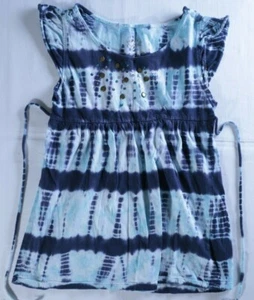 Justice tie die shirt girl sz 10 blue cap sleeves gathered waist with tie swing - Picture 1 of 6