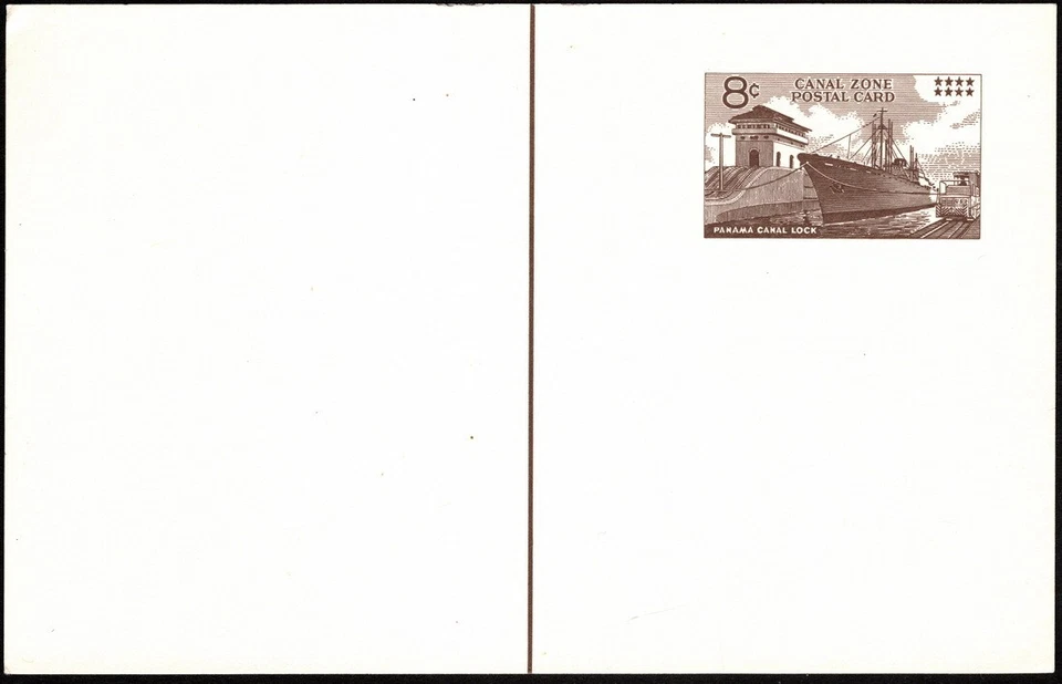 Canal Zone Scott # UX19 Postal Card Mint 8 Cents Brown Ship in Panama Canal Lock - Image 1 of 1