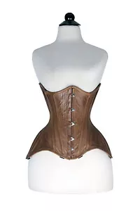 Corsetto sotto busto marrone vera pelle pieno acciaio disossato resistente steampunk - Foto 1 di 10