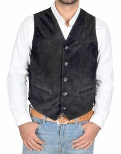 Auténtico Chaleco Causal Clásico Elegante de Gamuza Gamuza Negra para Hombre - Imagen 1 de 9