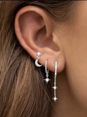 3 Piece Earring Set - Moon And Stars Earrings - Triple Set Jewellery - Multiple - Image 1 of 3