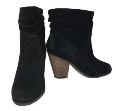 中国洗衣麂皮绒粗跟踝跟黑色短靴。 选择尺寸 — 第 1/4 张图片