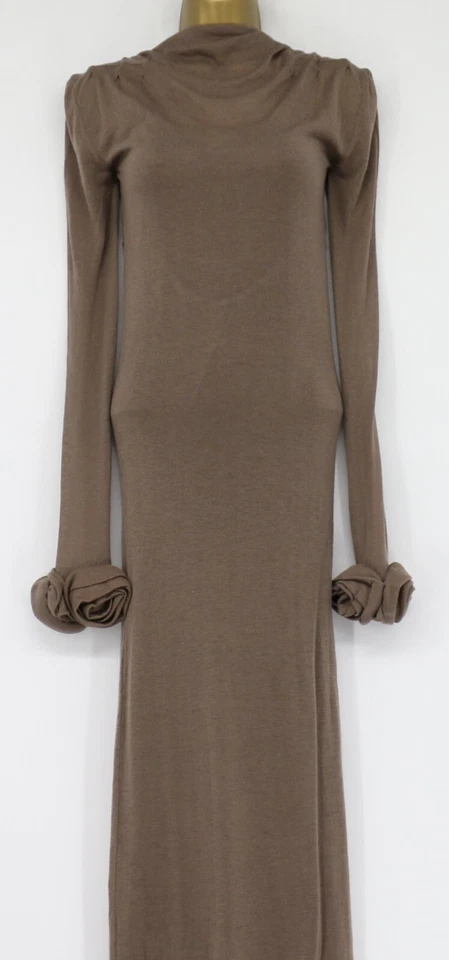 BLUMARINE KNITTED LOW BACK MAXI DRESS WOMENS XS UK6 BROWN RRP£1460 BR - Image 1 of 4