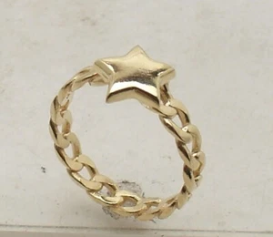 Size 7  Technibond Star Curb Link Band Ring 14K Yellow Gold Plated Silver - Picture 1 of 4