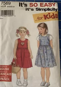 Simplicity 7569 girls sizes 3-8 so easy sundress jumper and knit top Uncut - Picture 1 of 2