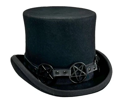Top Hat Black Pentagram Devil  Hat Band Vintage Wool Victorian Mad Hatter - Image 1 of 4
