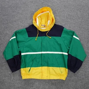 Vintage Nautica Jacket Mens Medium Green Color Block Hooded Logo 80s 90s Sailing - Picture 1 of 21