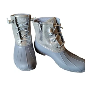 Sperry Salt Water Silver Shimmer Rain Boots Booties Size 7.5 NEW Snow Boots Prep - Picture 1 of 5
