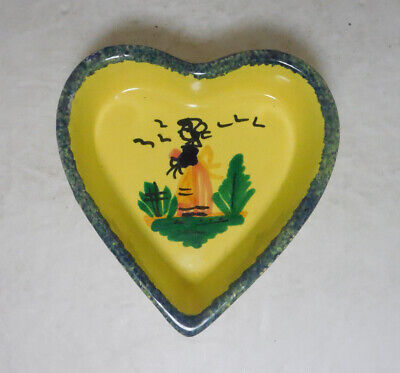 HB Henriot Quimper France Heart Dish Trinket Tray Yellow Woman Signed • 24.39€