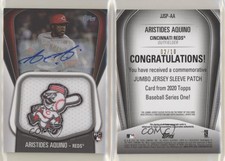 2020 Topps Jersey Sleeve Red /10 Aristides Aquino #JJSP-AA Rookie Jumbo Patch RC