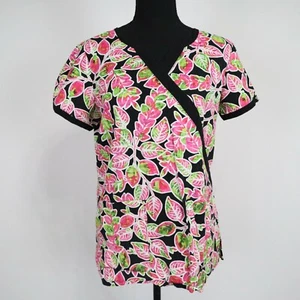 Med Couture Scrub Top Womens Small Floral Foliage Short Sleeve Medical Uniform - Picture 1 of 7