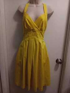 Calvin Klein Yellow Cotton Pleated Sundress With Cross Straps Siz 10 - Picture 1 of 6