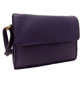 Bolso Bandolera Rowallan Of Scotland Pequeño Cuero Púrpura Tres Secciones Esenciales - Imagen 1 de 5
