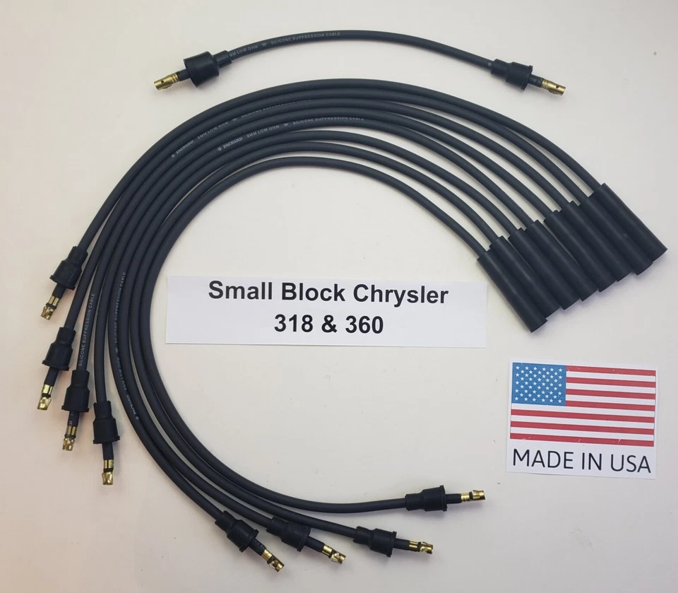 CHRYSLER 318 360 PRETO 8mm núcleo espiral vela de ignição fios para tampa de pontos EUA - Imagem 1 de 1